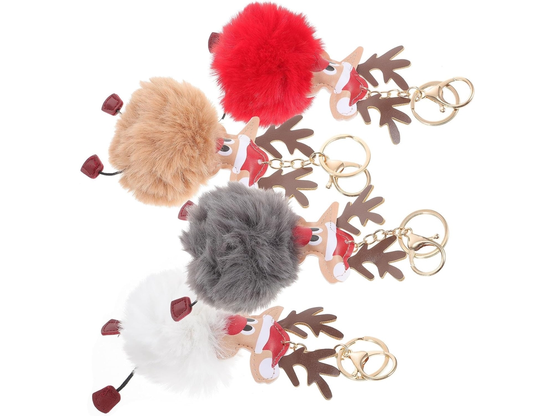 Chaveiro De Natal De Pelúcia Com Design De Veado E Pompom, Decoração