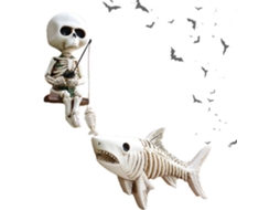 Esqueleto Pescador de Halloween Est Tua Cr Nio Tubar o em Resina Estatueta G Tica para Mesa Ornamento Mesas Cabeceira VAYOTOY