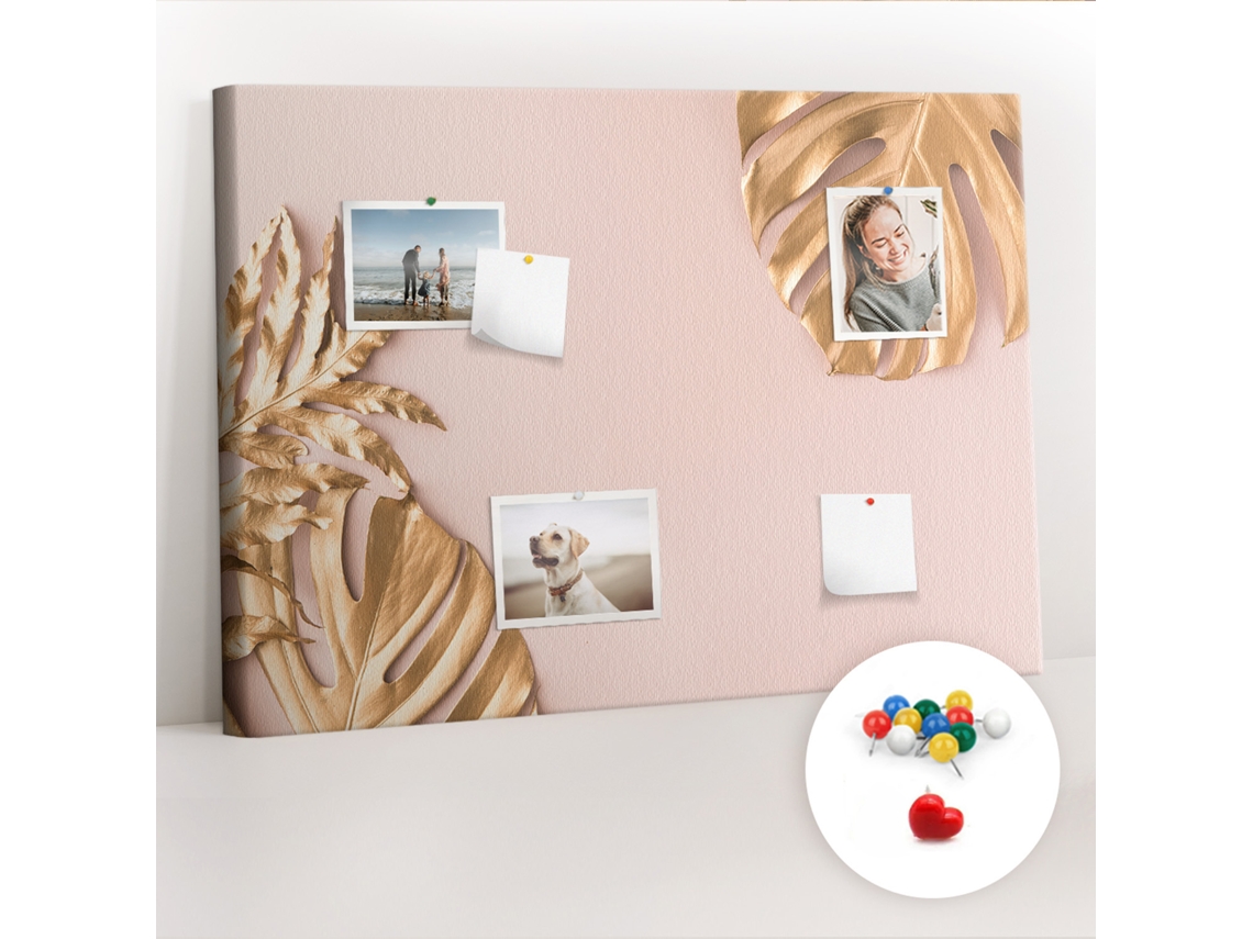 Lousa De Cortiça Folhas Tropicais Douradas Para O Corredor Espelharte (70x100 Cm)
