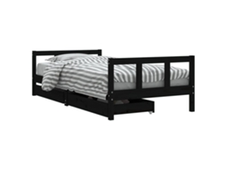 Estrutura de Cama Infantil com Gavetas Pinho Maciço Preto MAISON EXCLUSIVE (90x190 cm)