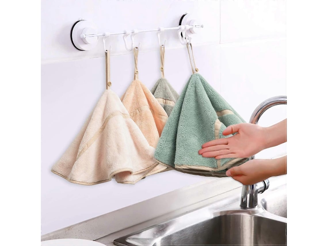 Rebe conjunto de 4 Toallas de Mano Colgantes de Felpa Coral Suaves Y Gruesas para Cocina Y Baño