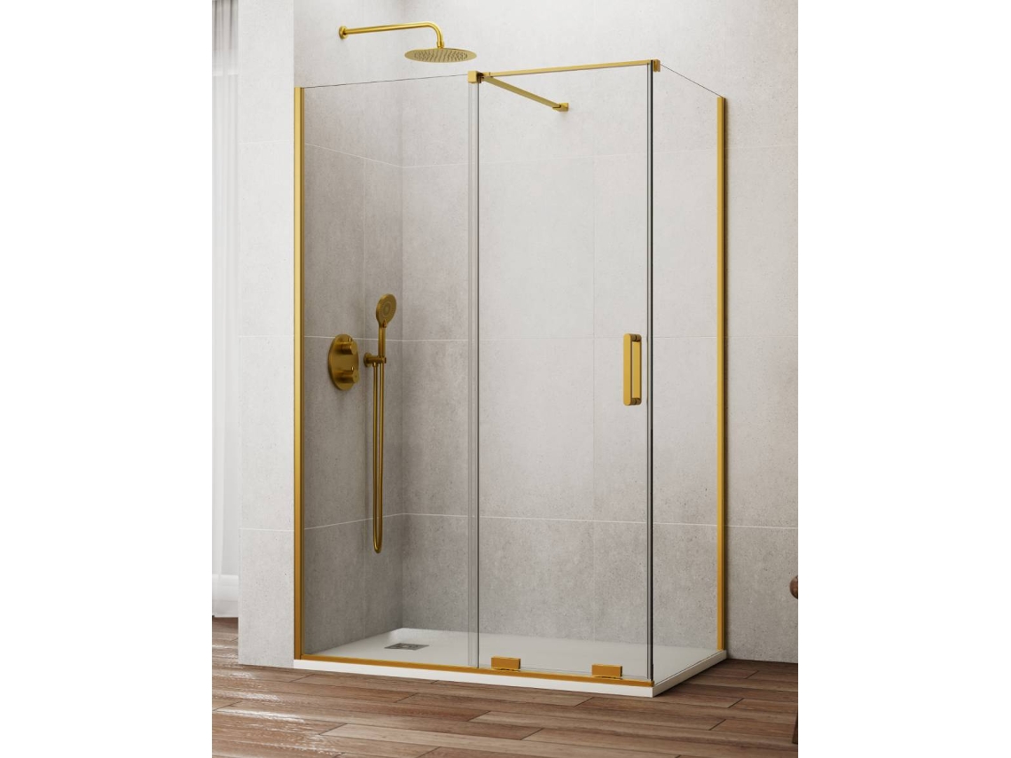Cabine De Duche Cirene (kenna) 1+1 Com Painel Lateral Fixo 110x70 Cm Ouro Barra Perpendicular