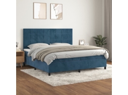 Cama Com Molas/colchão 200x200 Cm Veludo Azul-escuro