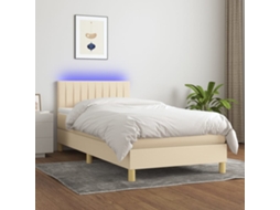 Vidaxl Cama Box Spring C/ Colchão E Led 100x200 Cm Tecido Cor Creme