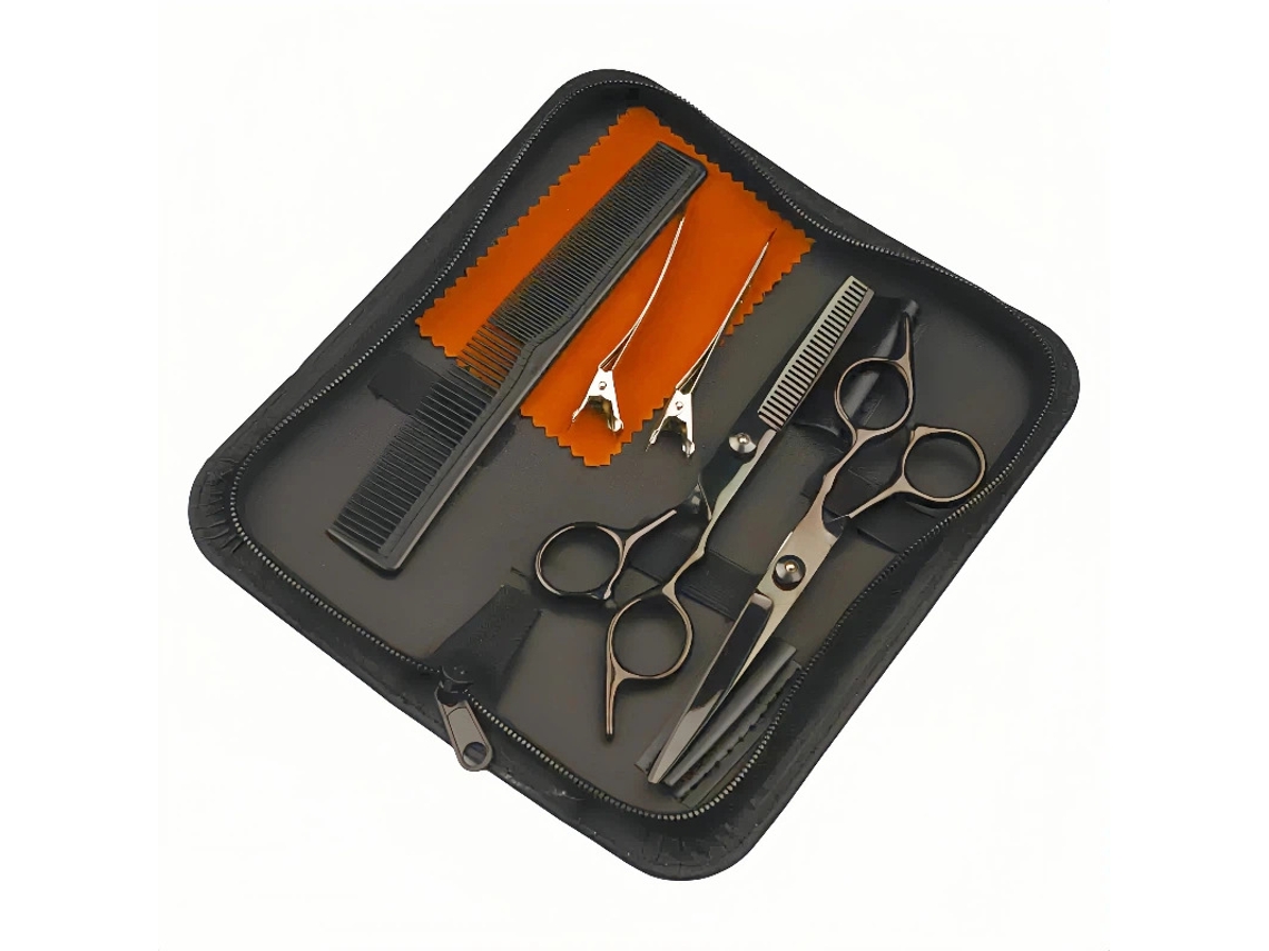 Kit De Tesoura De Corte Cabelo, 7pcs Ferramenta Profissional Para Corte E Aparar Cabelos Com Precisão (preta) Cuich