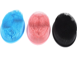Conjunto De 3 Escovas Esfoliantes Silicone Dupla Face Para Corpo, Rosto, Banho E Chuveiro