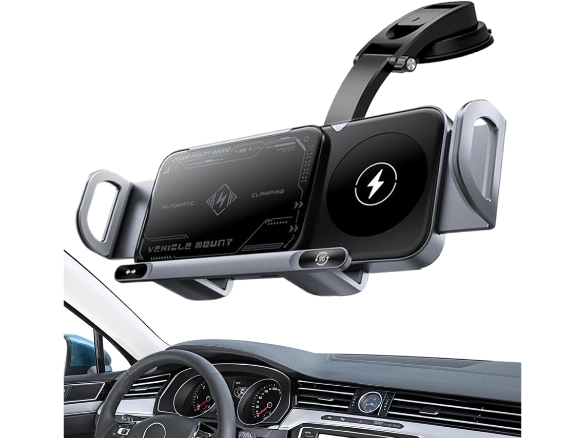 Carregador Sem Fio para Carro - Suporte para Celular Veicular Carregador Veicular para Smartphone com Bobina Dupla de 15 W SFUSHOS