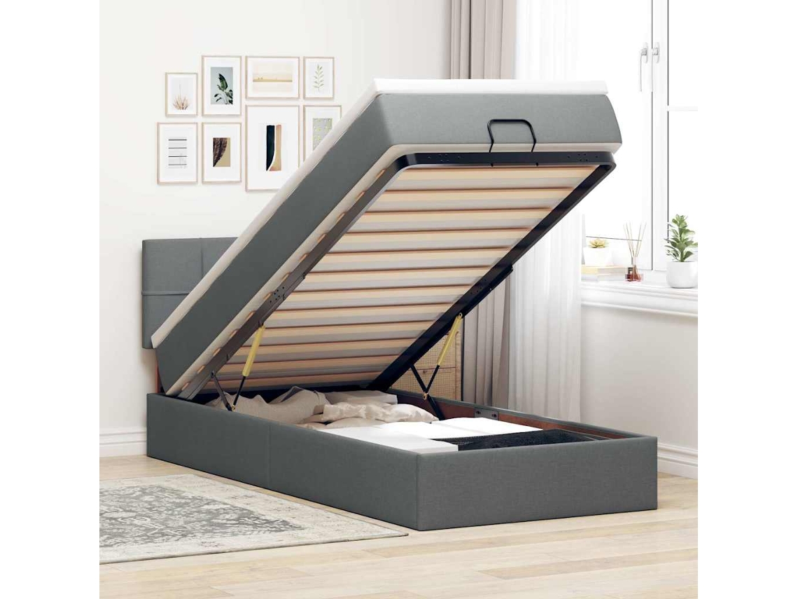 Estrutura cama otomana colchão 90x190 cm tecido cinzento escuro