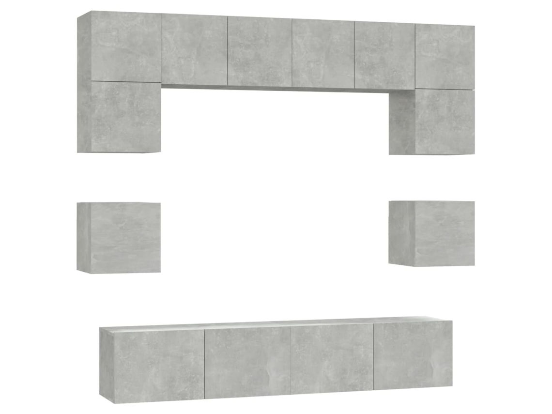 Conjunto de TV de 8 Peças Madeira Processada Cinzento Cimento MAISON EXCLUSIVE