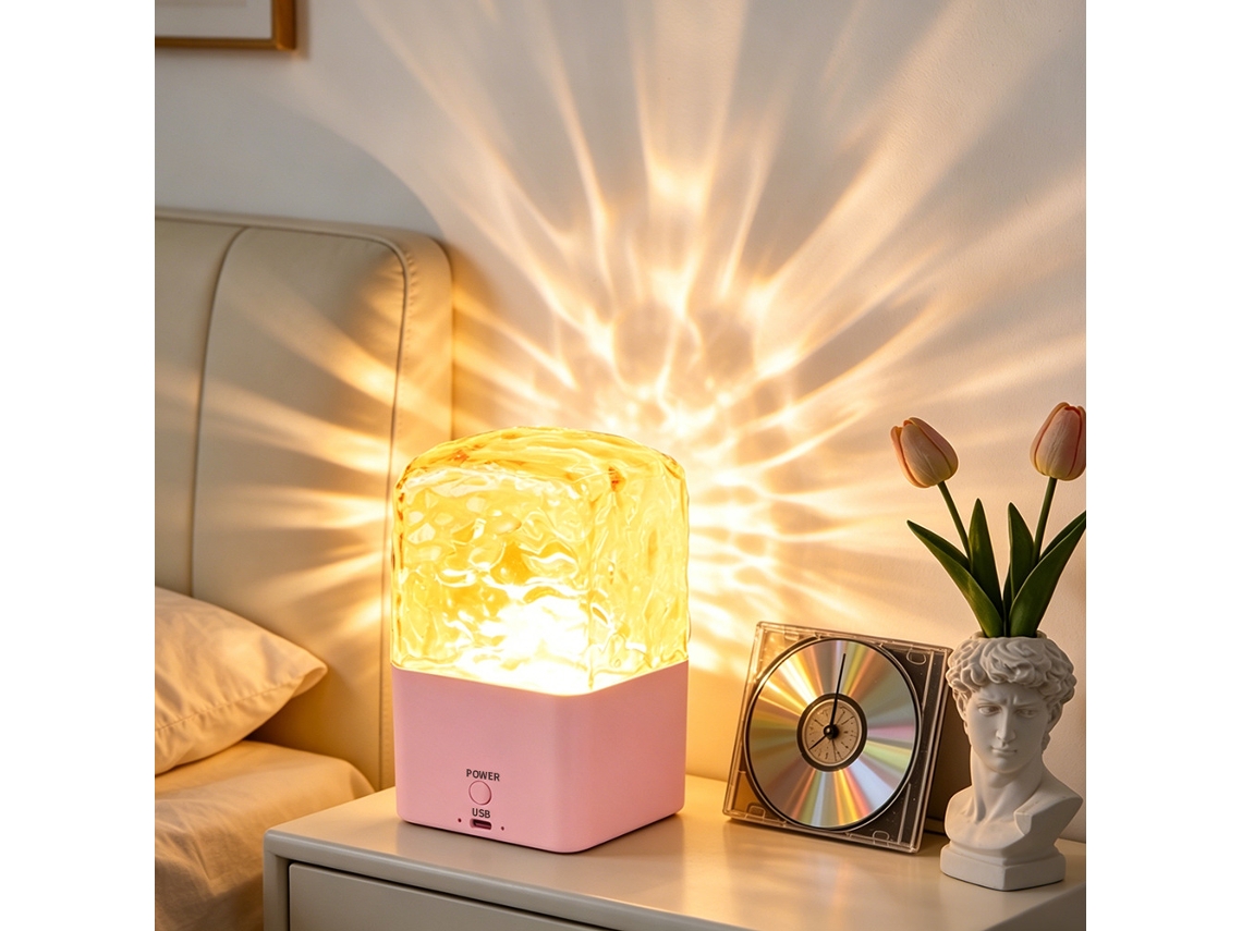 Caixa De Som Bluetooth Rosa Com Luz De Ondas Do Mar, Lâmpada De Chuveiro Recarregável