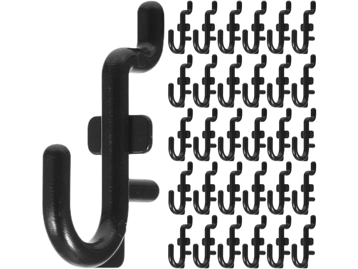 Conjunto De 100 Ganchos Pretos Plástico Painel Perfurado, Em Formato De J, Ideais Pendurar Ferramentas
