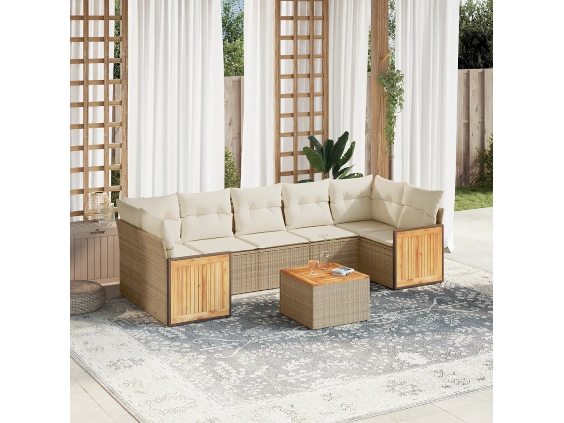 Vidaxl 8 Pcs Conjunto De Sofás P/ Jardim Com Almofadões Vime Pe Bege