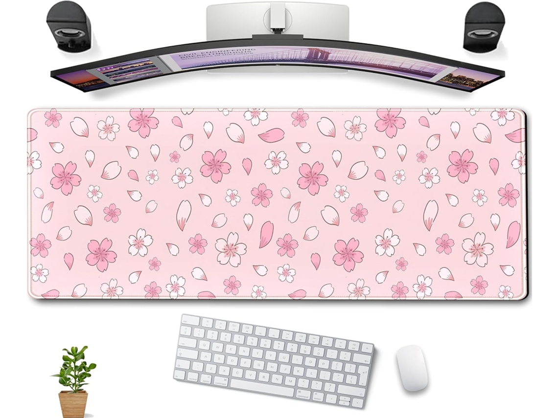 Mousepad Flor De Cerejeira Rosa Kawaii Xl Grande Estendido Para Jogos, Tapete De Mesa Fofo Em Tons Pastel De Anime, Estético 80x30 Cm Brilvibera