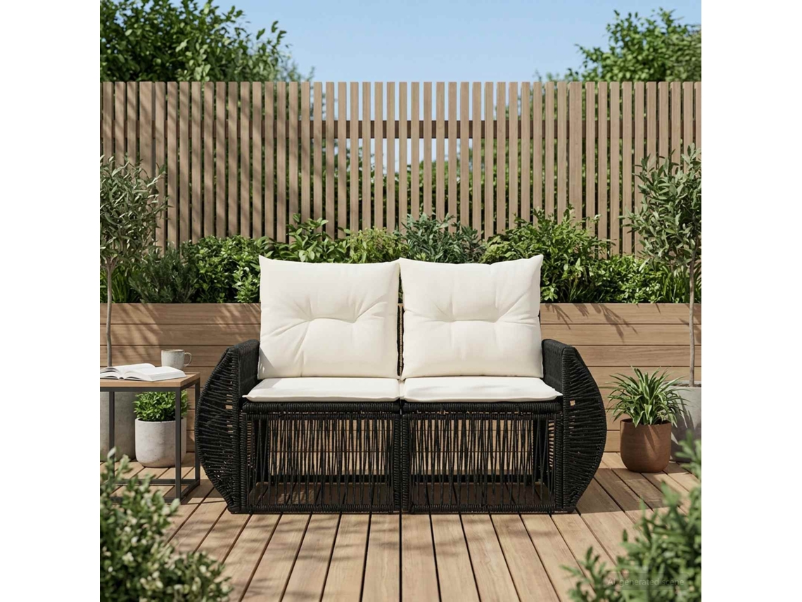 Vidaxl Sofá De Jardim 2-número De Lugares Preto Vime Pe