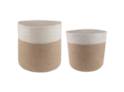 Vidaxl Conjunto De Vasos De Planta 2 Pcs Natural E Branco Ø 28 X 28 Cm