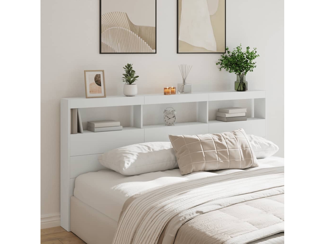 Vidaxl Armário De Cabeceira Com Luzes Led 200x17x102 Cm Branco