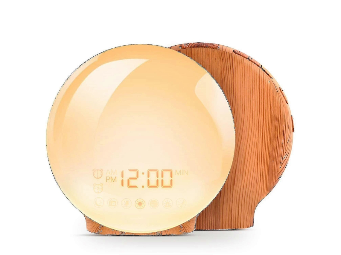 Alarm Clock Wake Up Light Sunrise Simulation Wood Grain With Fm Radio Snooze Function
