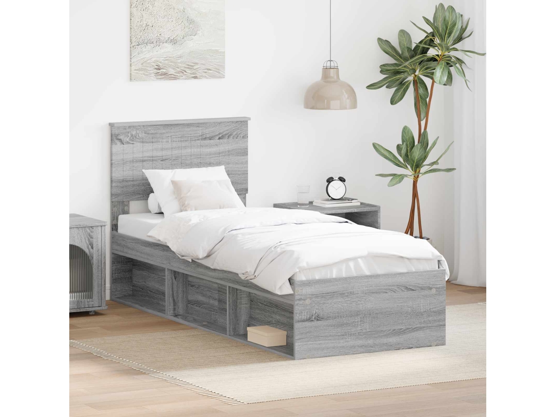 Vidaxl Estrutura Da Cama Com Cabeceira Cinza Sonoma 75 X 190 Cm