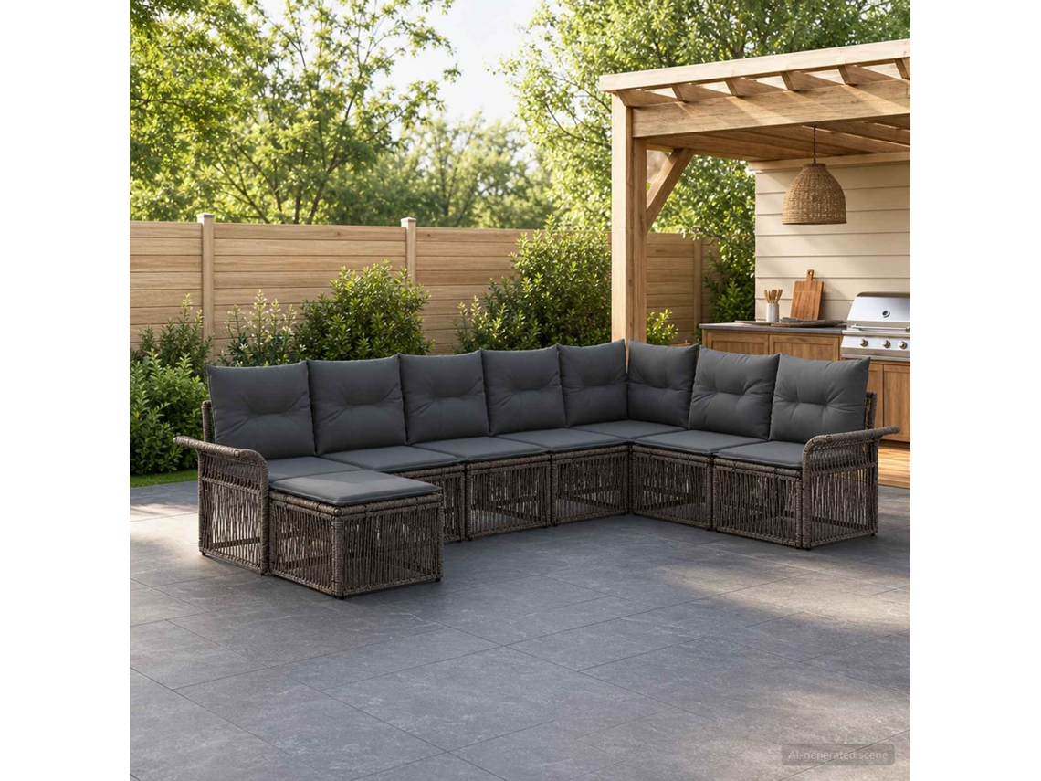 Vidaxl Conjunto De Sofá De Jardim 8 Unid. Cinzento Vime Pe