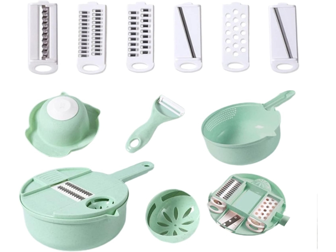Cortador De Legumes Picador 12 Em 1 Cortador De Cebola Com Recipiente Máquina Profissional De Cortar Alimentos Verde Yunzii