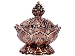 Incensário De Cerâmica No Estilo Chinês Com Desenho De Lótus E Decoração De Bronze Vermelho