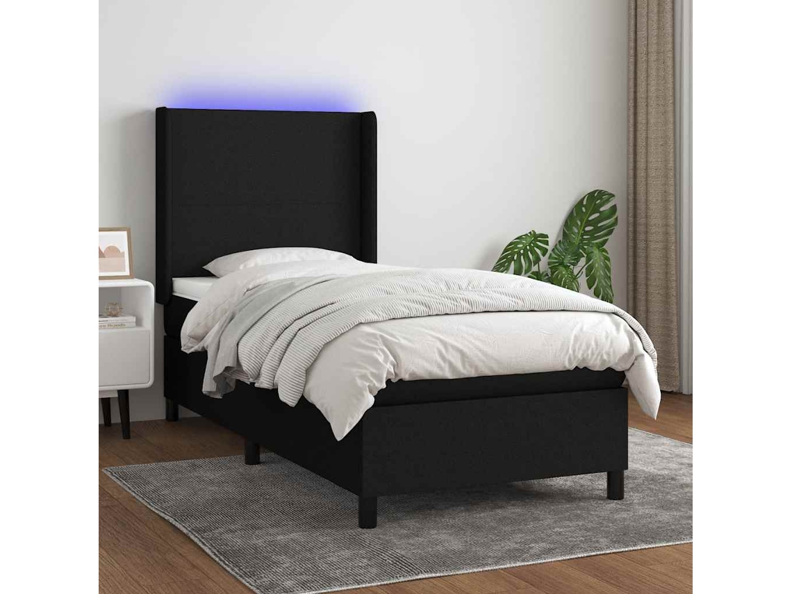 Vidaxl Cama Box Spring C/ Colchão E Led 80x200 Cm Tecido Preto