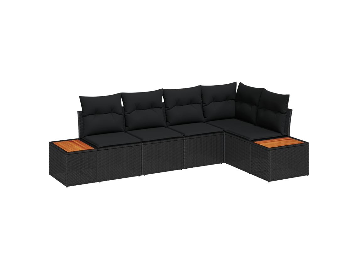 Conjunto 5 Sofá De Jardim Vidaxl Preto Vime Pe (264 X 154 X 85 Cm)