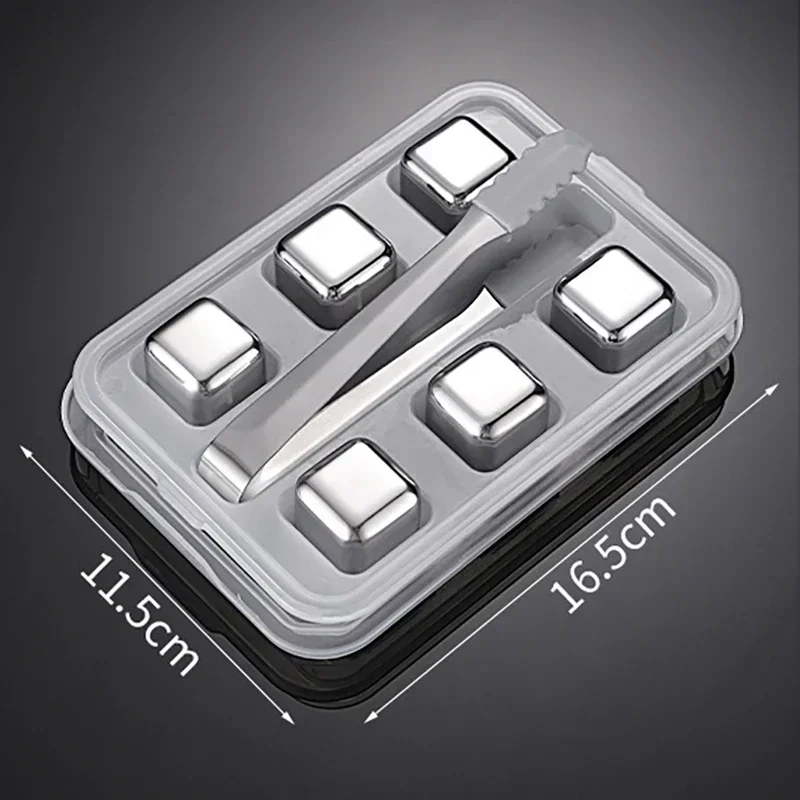 Cubos de Gelo de Aço Inoxidável Reutilizáveis, Congelamento Rápido, Metal de Qualidade Alimentar MDUG (prata, 6pcs, com Grampos)