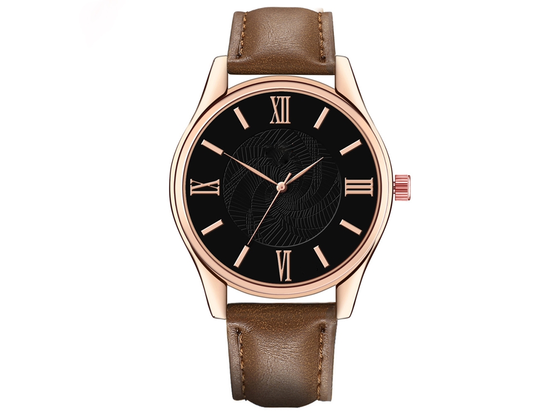 Reloj Hombre De Cuero Pu Dial Redondo Reloj De Cuarzo Empresarial Pulsera Café Claro Negro
