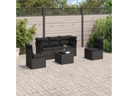 Vidaxl 6 Pcs Conjunto Sofás De Jardim C/ Almofadões Vime Pe Preto