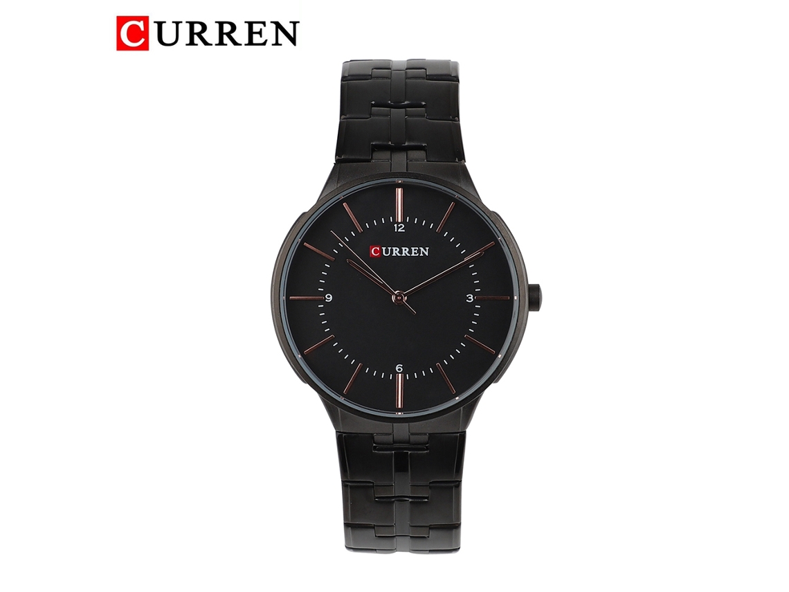 Relógio de pulso masculino Curren, à prova d'água, em aço inoxidável, estilo casual, quartzo, preto.