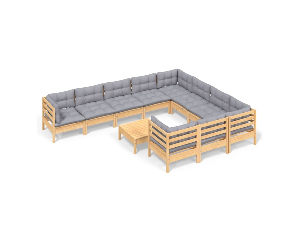 Conjunto de 11 Lounge de Jardim com Almofadões Cinza Pinho MAISON EXCLUSIVE