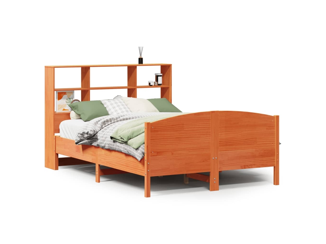 Cama com Estante em Pinho Maciço Castanho Mel MAISON EXCLUSIVE Sem Colchão 120x200 cm