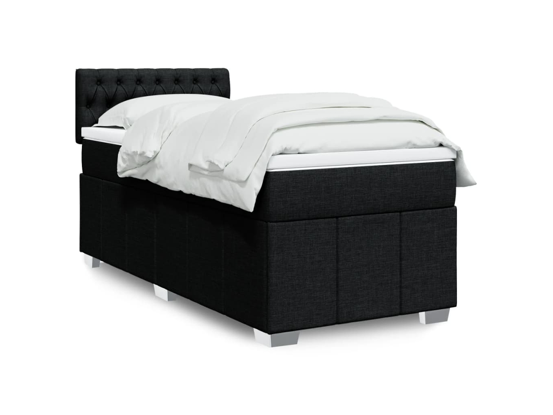 Cama Com Molas/colchão 80x200 Cm Tecido Preto