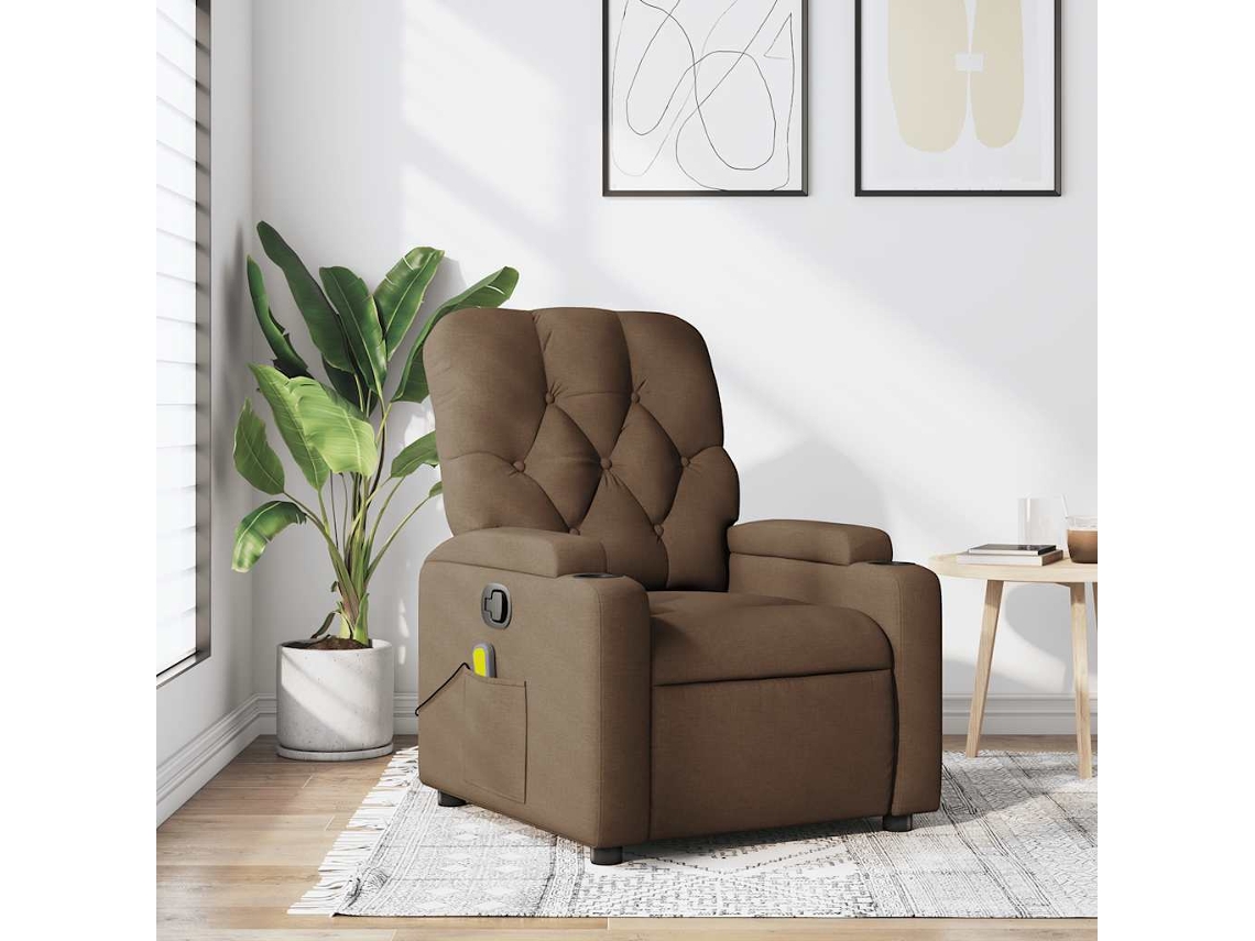 Vidaxl Poltrona De Massagens Reclinável Tecido Castanho