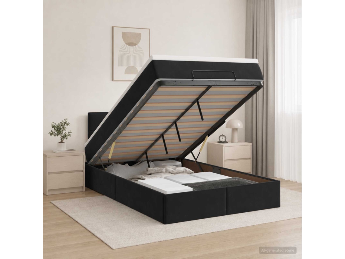 Vidaxl Cama Ottoman Com Colchão Preto 120 X 190 Cm Veludo