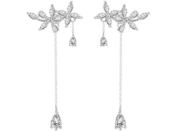 Brincos de Folhas de Prata 925 com Tassel e Cz, Longos, Moda Feminina S/MARCA