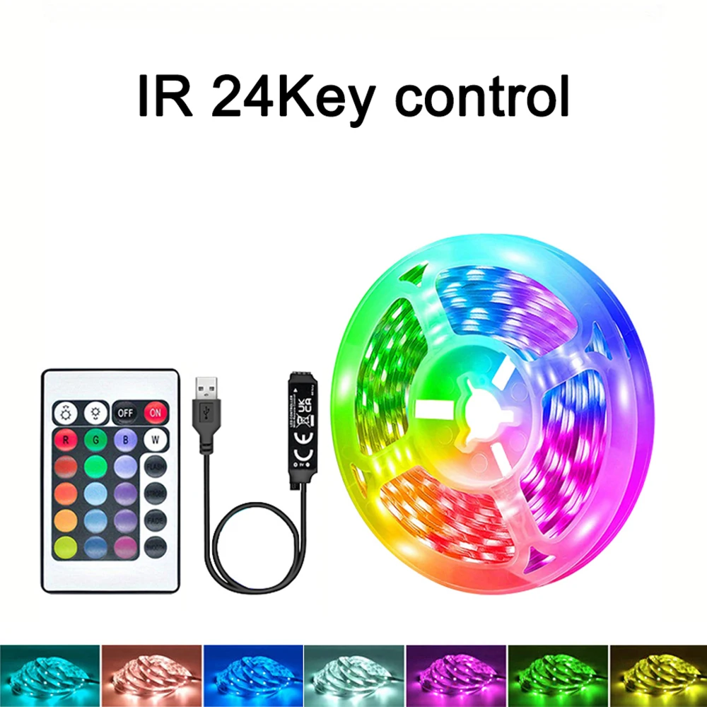 Fita De Led Flexível Rgb (24 Teclas, 5 M), Ideal Para Decoração De Ambientes E Iluminação De Fundo De Tvs.