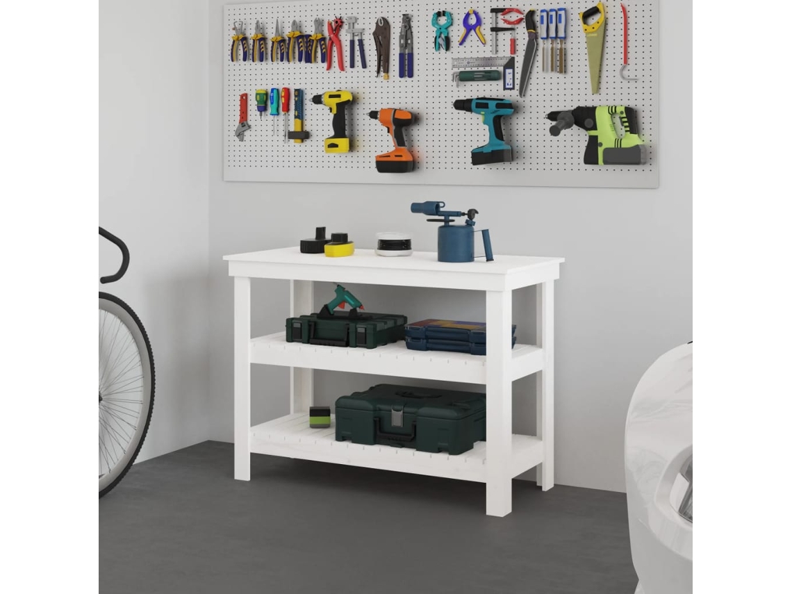 Vidaxl Bancada De Trabalho 110,5x50x80 Cm Pinho Maciço Branco