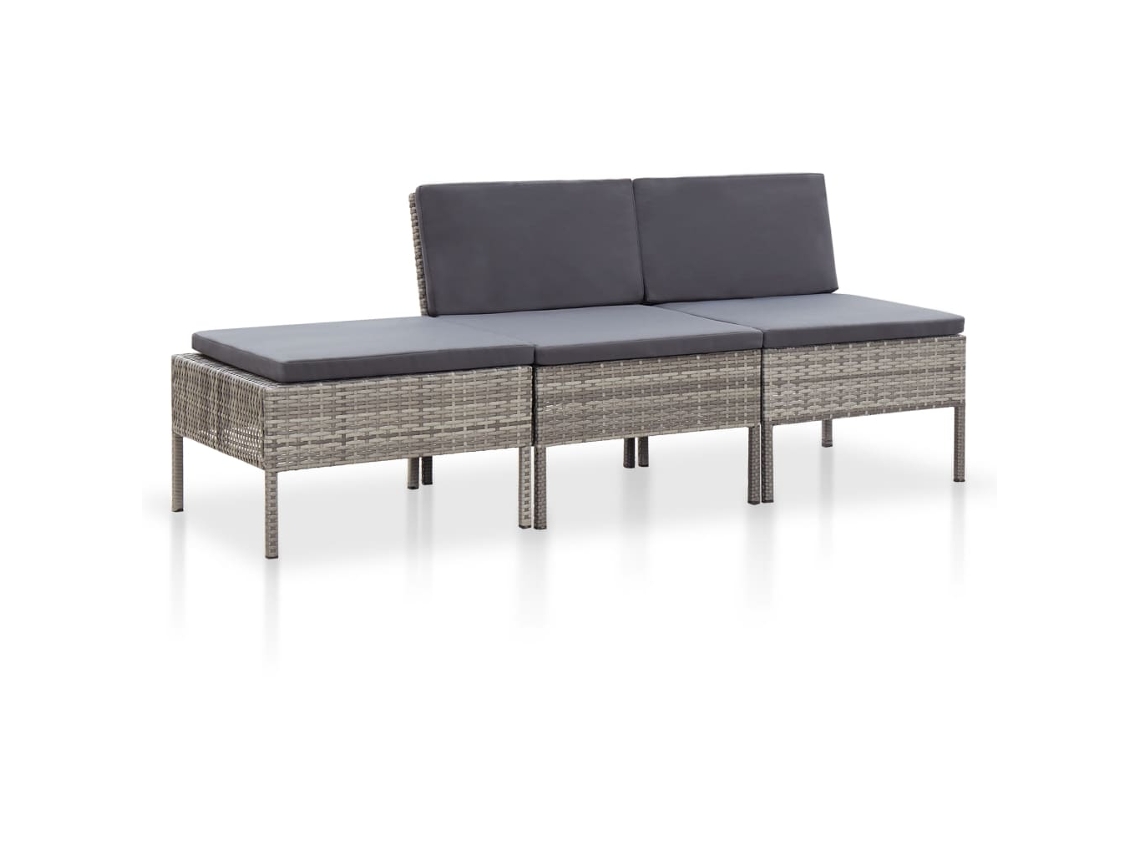 Vidaxl Conjunto Lounge De Jardim C/ Almofadões 3 Pcs Vime Pe Cinzento