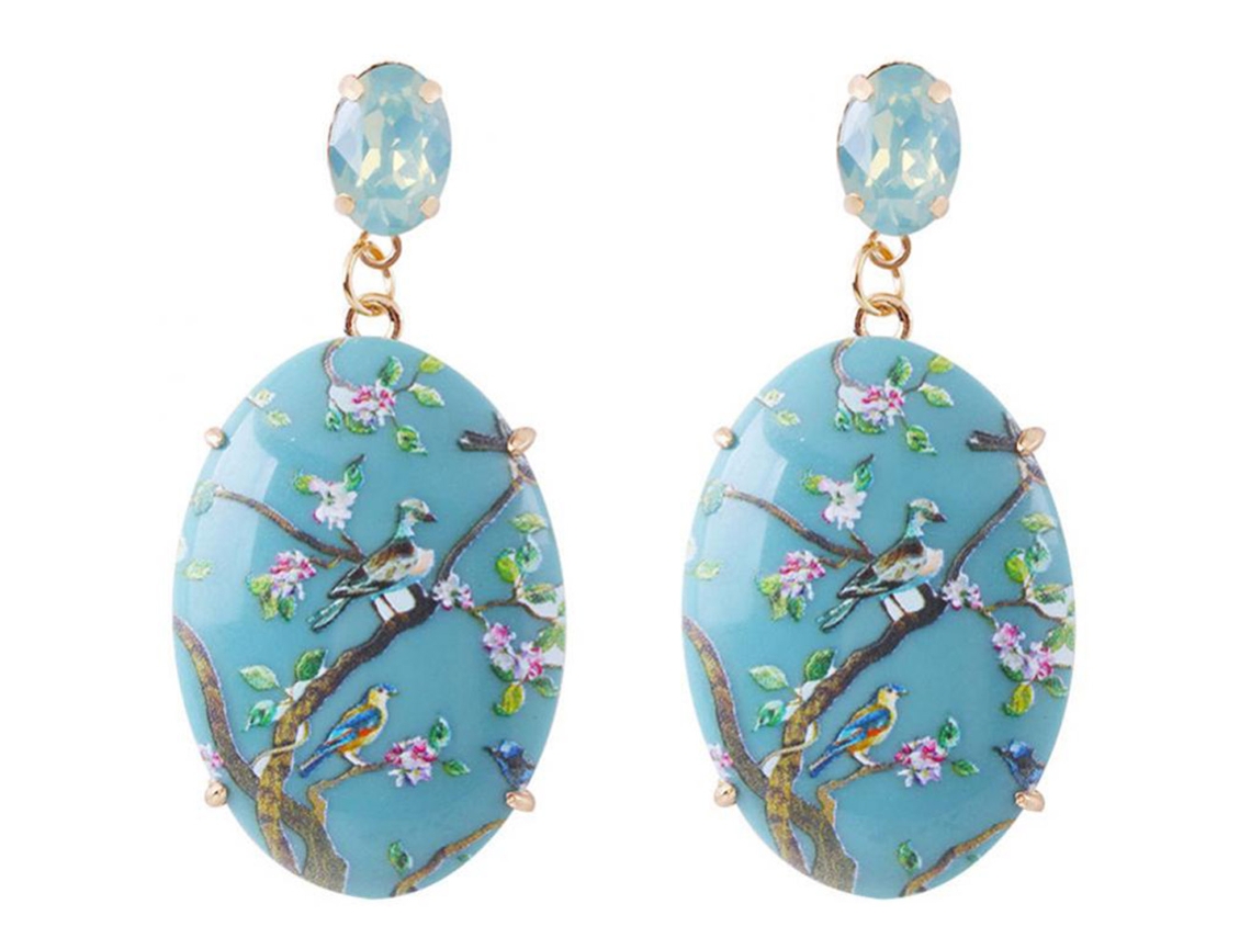 Brinco De Ouro Antigo Chinoiserie Com Diamante Imitado