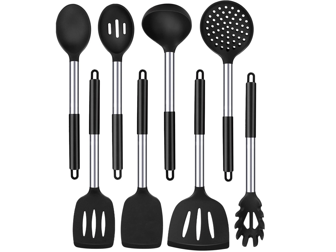 Kit de Utensílios de Cozinha em Silicone, 8 Panelas Não Adesivas, com Alça de Aço Inoxidável, Sem Bpa SUNNY SPACES