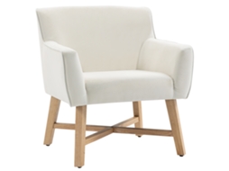 Poltrona Relax Veludo Base Cruzada Madeira Branco Creme VOLTEDGE