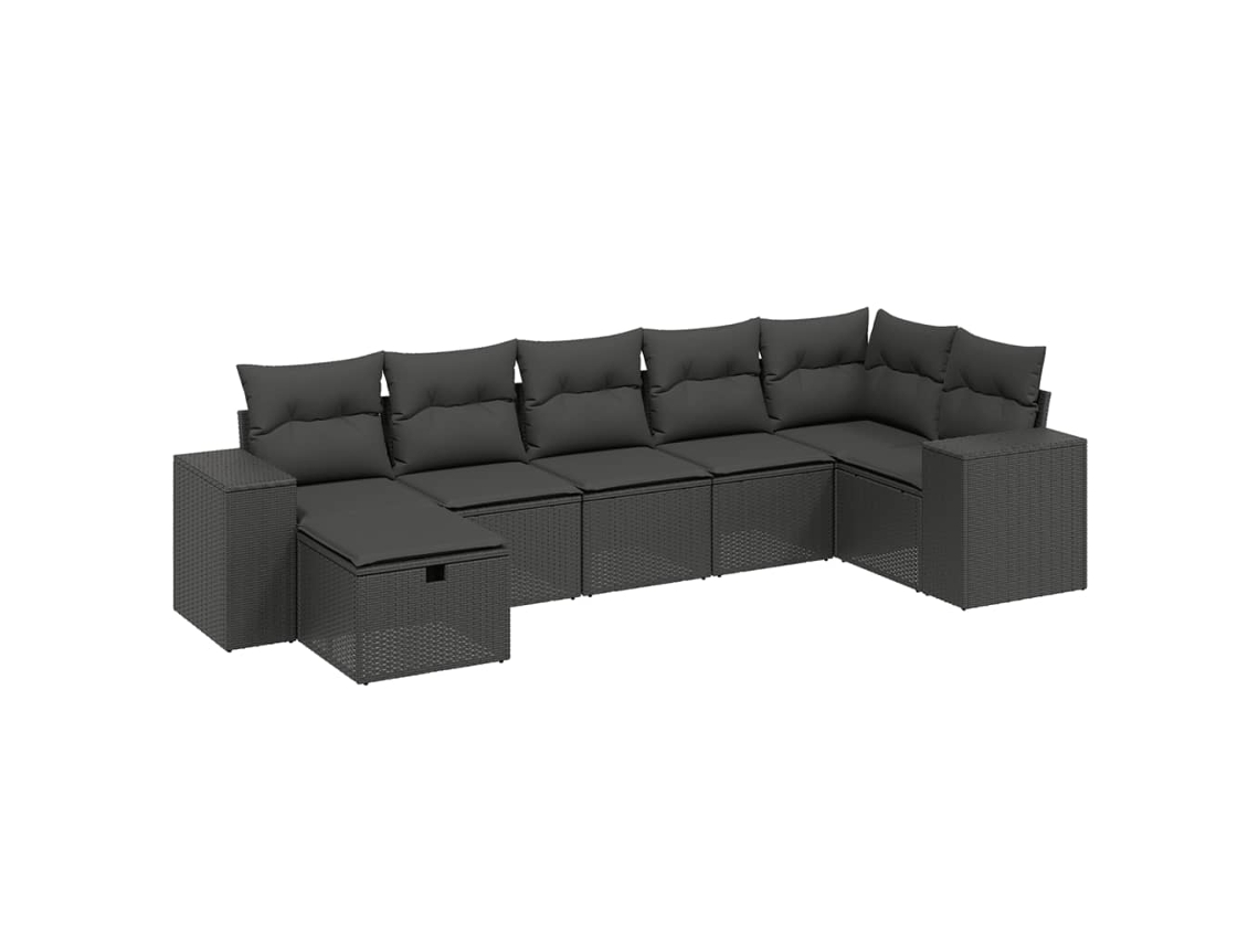 Conjunto de 7 Sofás para Jardim com Almofadões Vime Pe Preto MAISON EXCLUSIVE (N/A)