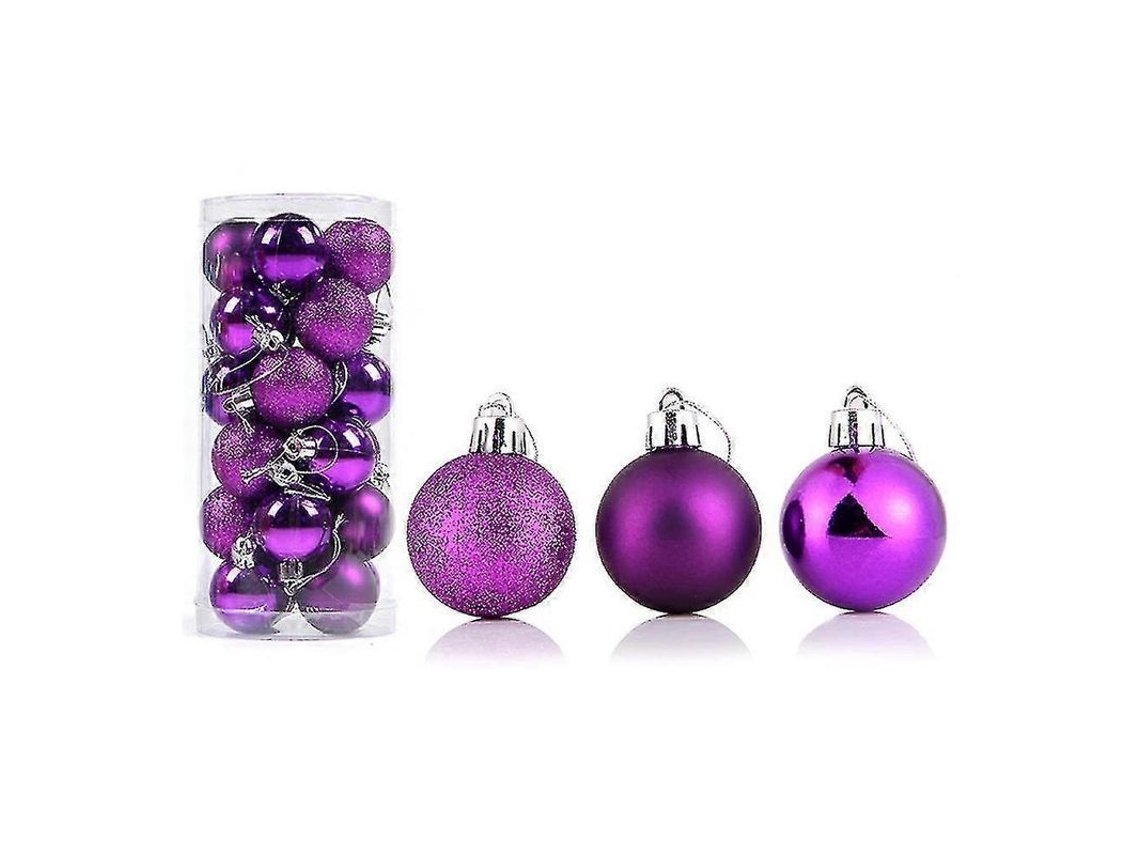 24 Adornos De Natal Reutilizáveis De Plástico Com Alto Brilho Para Árvore De Natal Decoração Residencial 8 Cm Púrpura