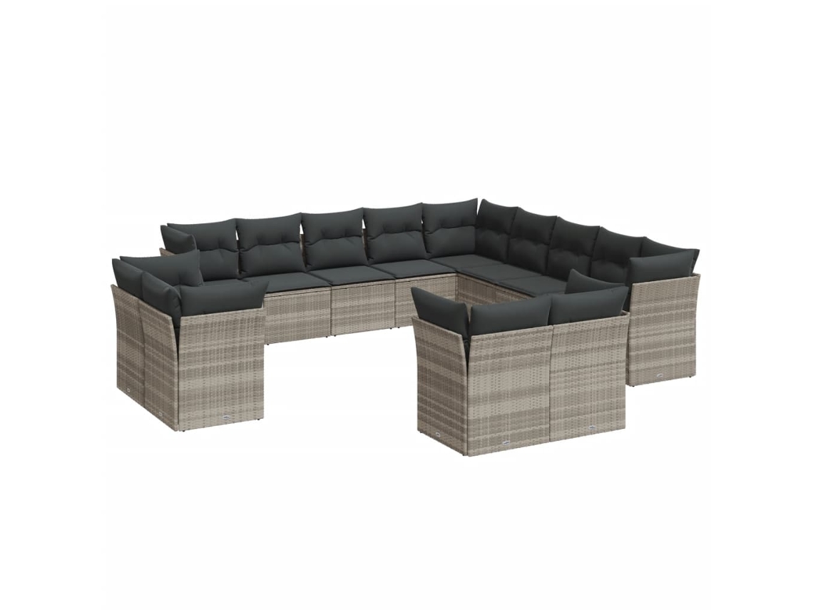 Conjunto de 13 Sofás Jardim com Almofadões Vime Pe Cinzento Claro MAISON EXCLUSIVE (90x200 cm)