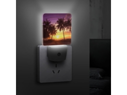 Palmeiras Ao Pôr Do Sol, Luminária De Parede Com Plugue, Lâmpada Noturna Led Com Sensor Crepuscular, Luzes Noturnas