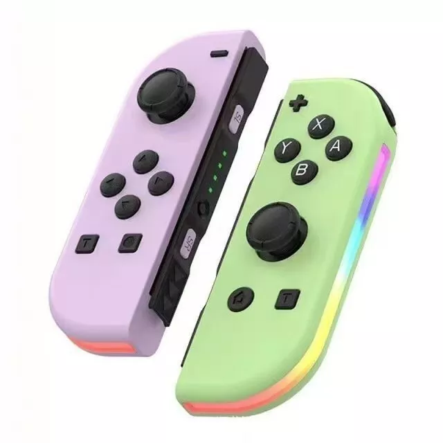 Os controles Joy-Con não são originalmente compatíveis com o Nintendo Switch, são rosa/verde pastel, possuem iluminação RGB, Bluetooth 5.2 e não apresentam o efeito Drift.