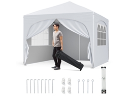 Tenda dobrável com toldo integral COSTWAY altura ajustável 3x6m tecido Oxford branco