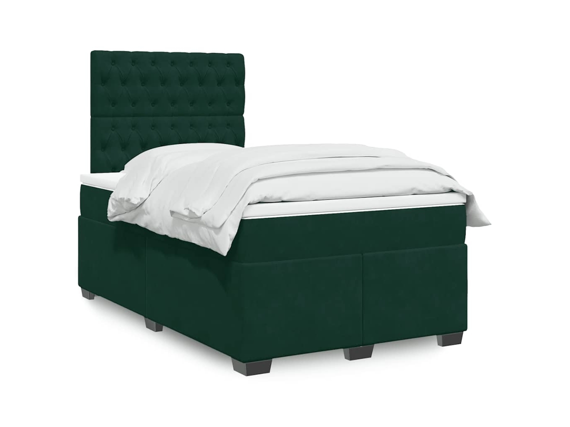 Vidaxl Cama Boxspring com Colchão 120x190 Cm Veludo Verde escuro